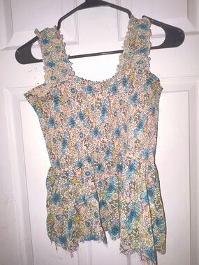 Jane and Delancey Floral Smocked Top in Blue and Cream